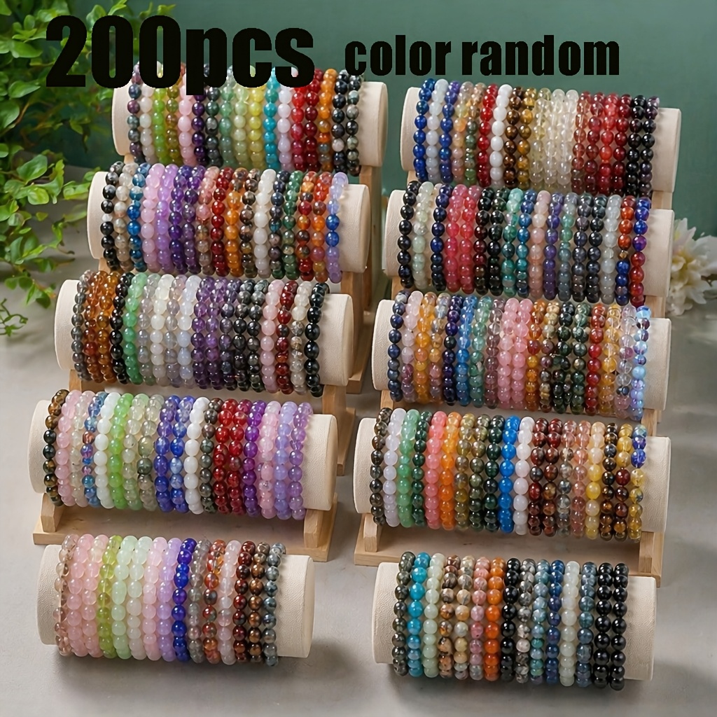 TEMU 200pcs Random Color 8mm Style Matte Bead Bracelet Set, Elastic Stretch Hand Chain, Retro Bohemian Jewelry For Men, Daily Outdoor Party Gift