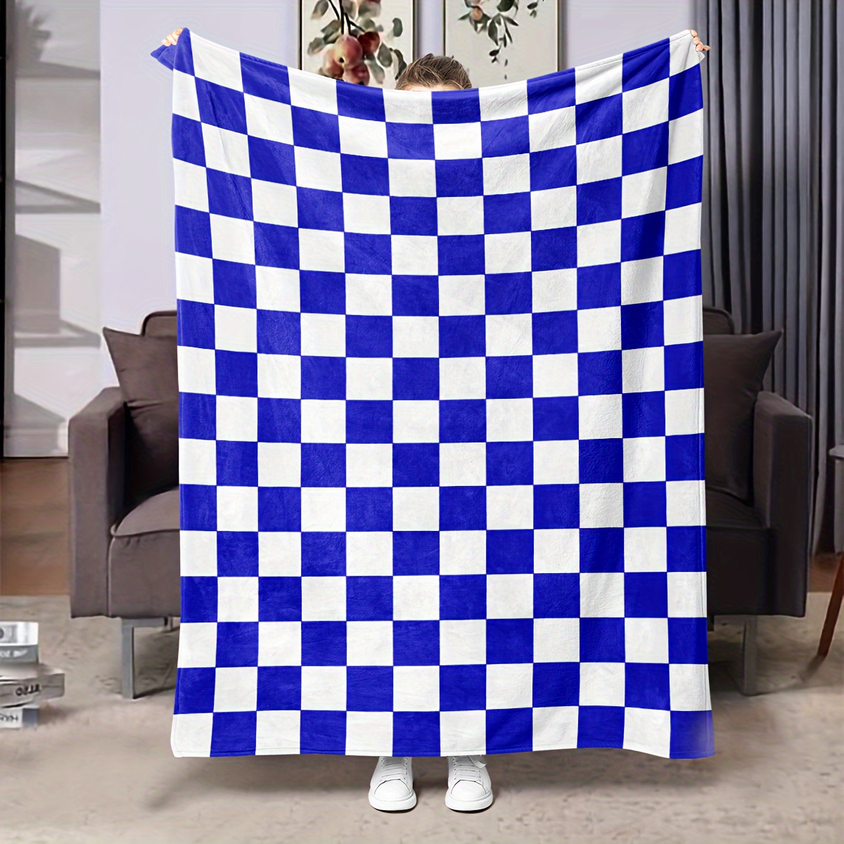 

And Checkered Blanket - - Hd , , , , For Sofa, Bed, Nap - All- 100% Polyester Knitted Blanket No - For &