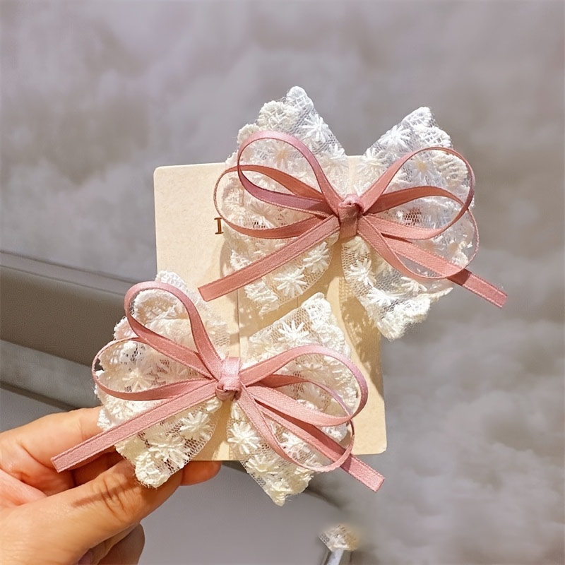 2pcs of lace ribbon bow hair for little elegant lace hair clips handmade high end side hairpins   decorations Product details 4