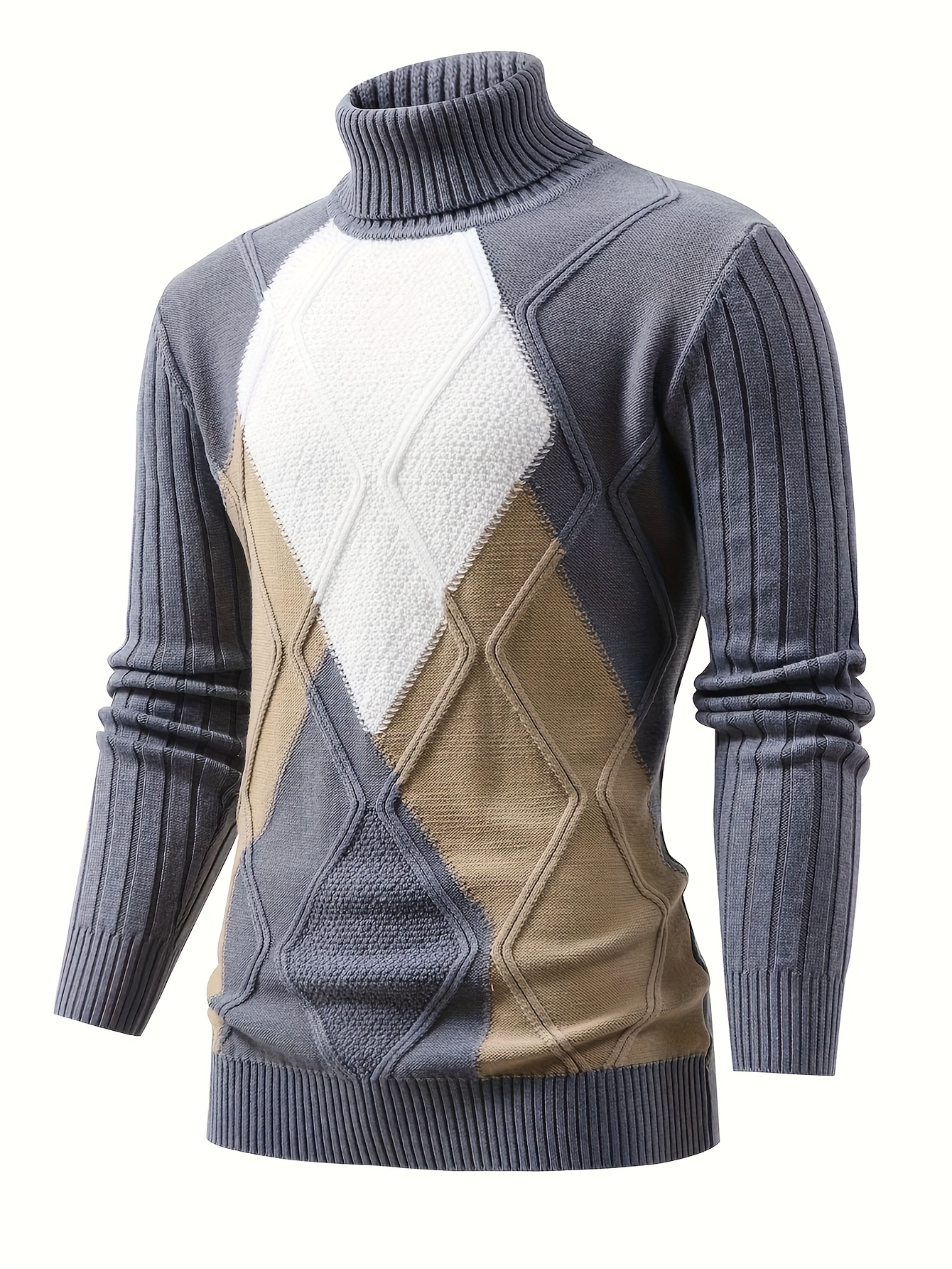 Men'S New Color-Blocked High-Neck Long-Sleeve Retro College-Style Knitted Base Layer for Casual Autumn And Winter - Image 6