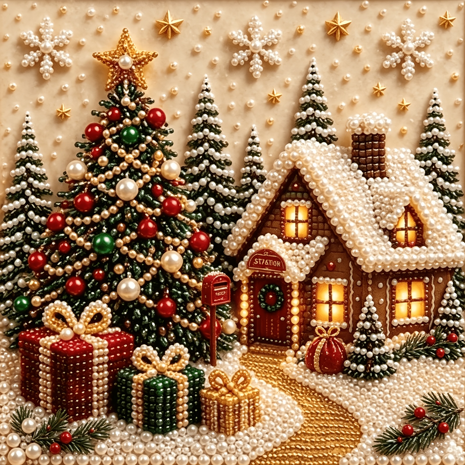 TEMU Kit Pittura Diamante Fai da Te Natale: Paese di , Albero di Natale, e , Diamante 2D Piatta, Mosaico , Regalo, per Decorazione Pareti Soggiorno e