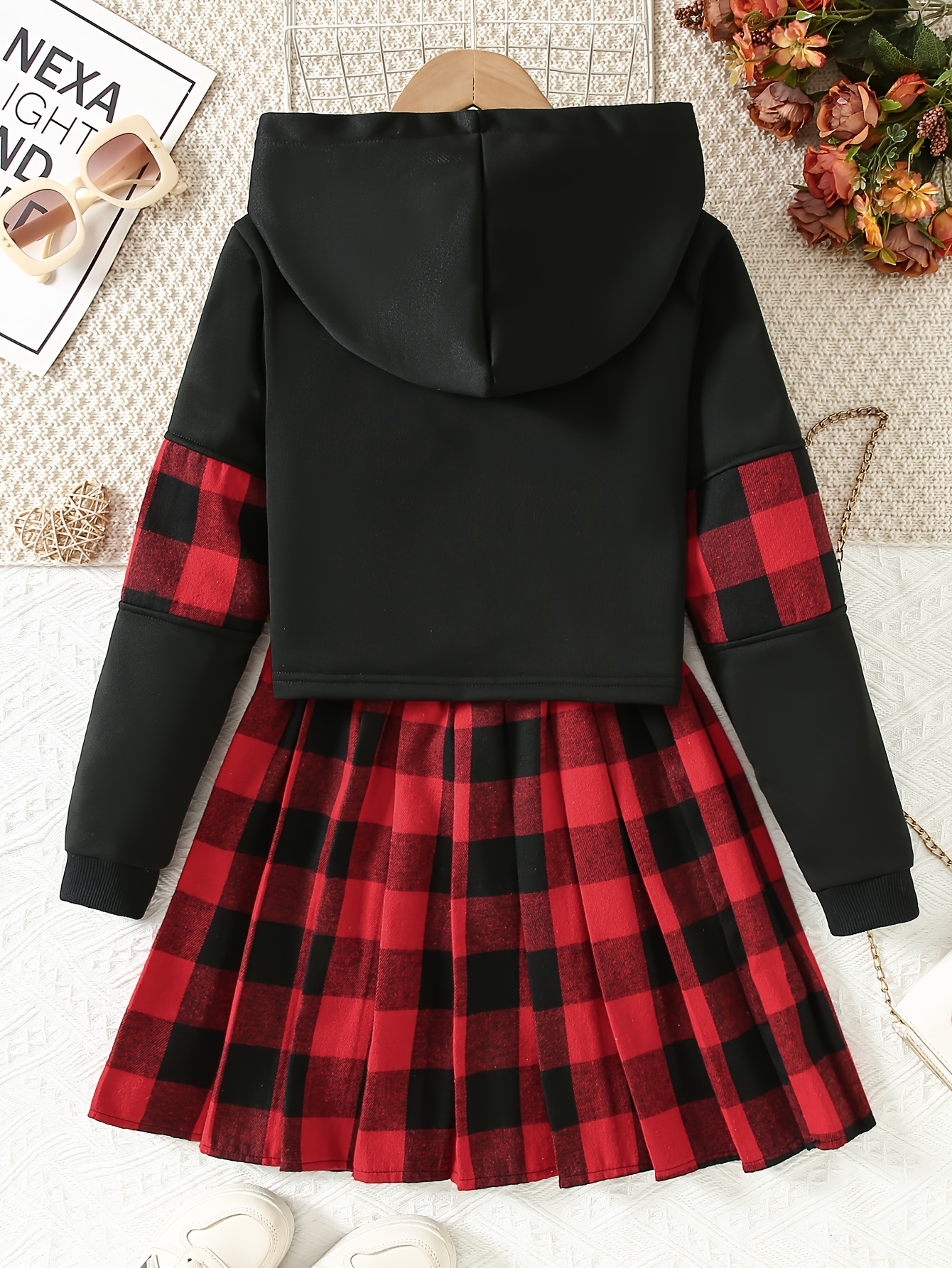 Apparel Hoodie With Long Skirt Girls' Sweatshirt And Pleated Skirt