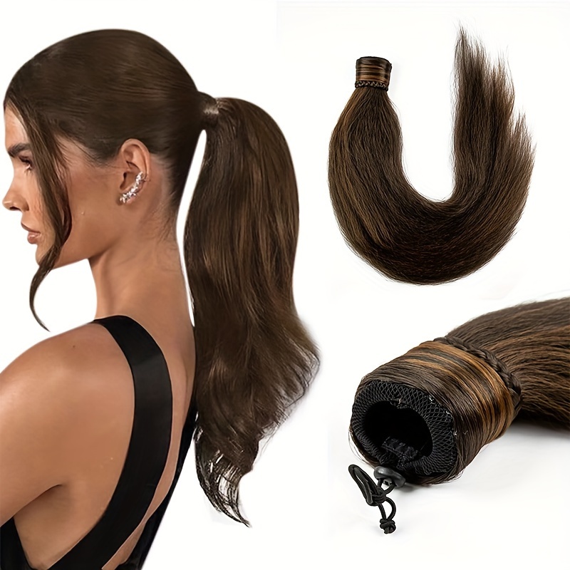elegant brown ponytail extension straight synthetic hairpiece for all hair types   halloween casual attire for halloween autumn details 0