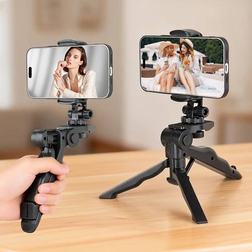 360 degree rotating and image phone tripod rugged and durable portable stand with adjustable clamps a universal tripod stand for live streaming and smartphone photography