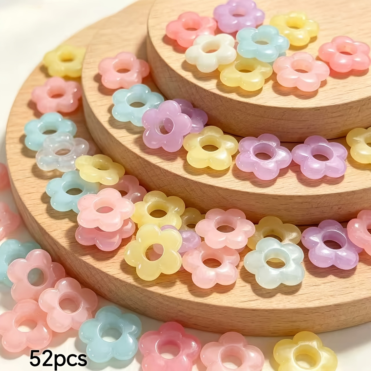 TEMU Lot de 52 macarons acryliques 19 mm de fleur à pétales de couleur printanière, pour la fabrication de bijoux, la décoration de bracelets et de
