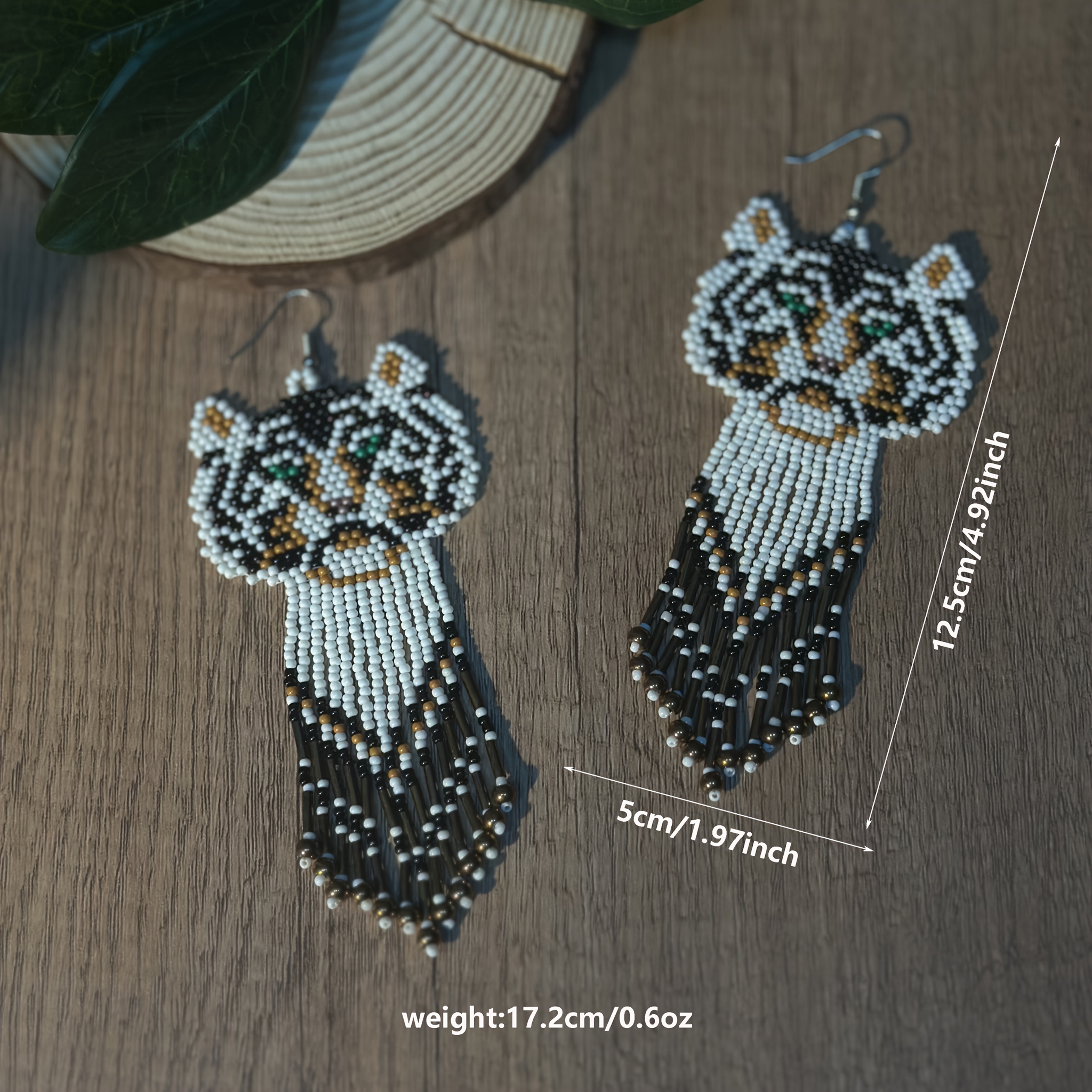 Women's Bohemian Animal Tiger Shape Earrings, Handmade Design