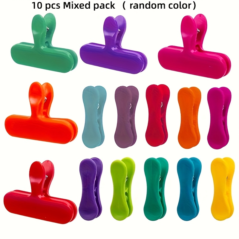 10 Pcs Food Bag Clips, Reusable Plastic Bag Sealer Clips For Chips, Bread, Snacks, Pet Food - Airtight Kitchen Storage Organizer (random Color)