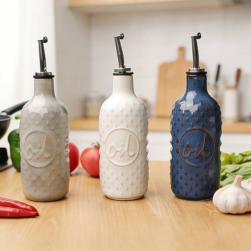 1pc, Vintage Kiln Transmutation Ceramic Oil and Vinegar Dispenser with Spout, Olive Oil Bottle, Cooking Oil Container, Vinegar Container, Dispenser for Kitchen Counter, Suitable for Storage Oil, Vinegar, Coffee Syrups & Other Liquids, 15oz 0