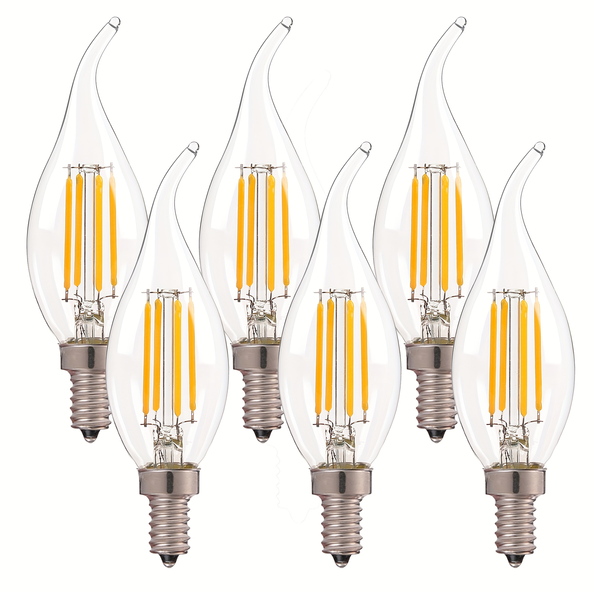 

6pcs Axaryxhi E14 Dimmable Led Candle Bulbs, 2700k Warm White, 350-500 , Vintage Flame Shape, Long Life, Switch Control, 220-240v, Decorative Chandelier , No Battery Required