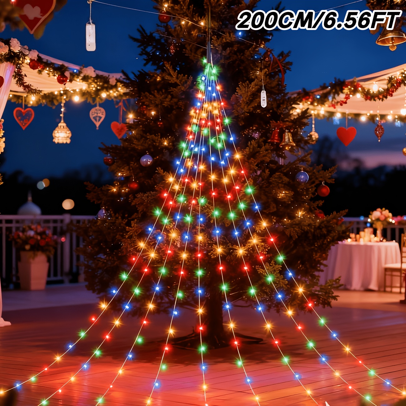 TEMU 1pc 180-led Christmas Tree Hanging Waterfall String Lights, Tree Topper Hanging Light, Fairy String Lights For Christmas Party Decorations,