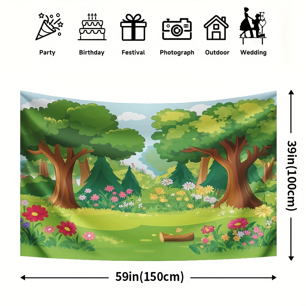 TEMU 1pc, Backdrop Cartoon Forest Backdrop Fairytale Forest Backdrop Durable Polyester For Living Room Bedroom Office Party Decoration