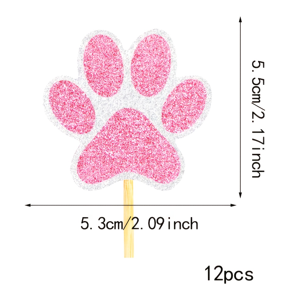 Image of 12-pack Cupcake Toppers Pink Glitter Dog Paws Cake Decorations Birthday Party Supplies For Halloween,christmas Event & Party Supplies Halloween&christmas For Christmas,newyear,valentine,party Events