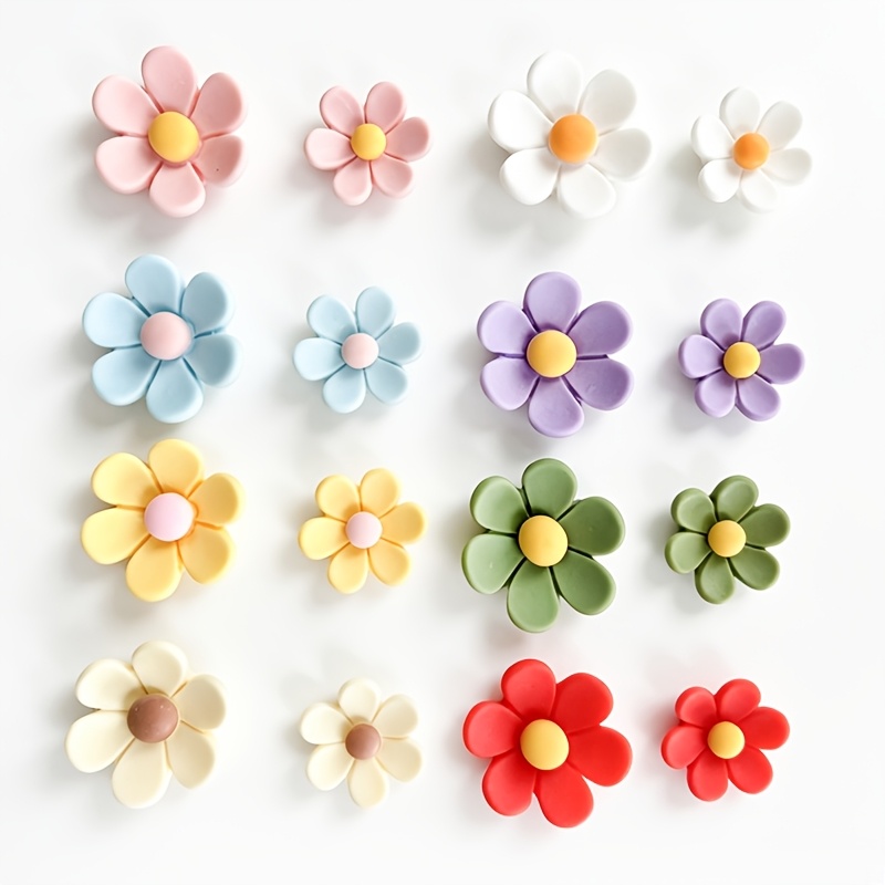 TEMU Lot de 16 aimants de réfrigérateur colorés en résine de fleur avec base, adaptés pour cuisines, bureaux, tableaux , lave-vaisselle - Aimants