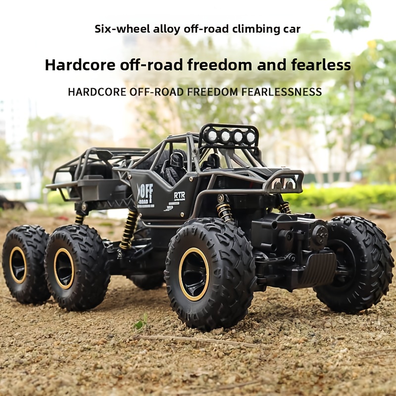 6 wheel alloy climbing rc car 4wd powerful drive off road toy monster truck with high elastic shock absorber metal chassis style durable plastic body sturdy tires suitable for   terrains and  