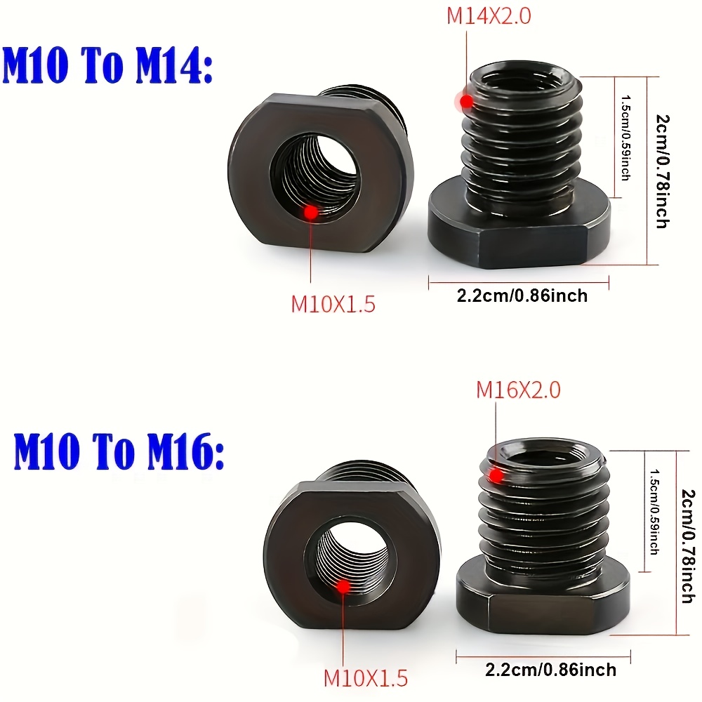 E-shop Set mit 2 Winkelschleifer-Umstellungsadaptern - M10 auf M14/M16 Metallgewindeadapter-Kit, ideal für Enthusiasten und , mit professionellem