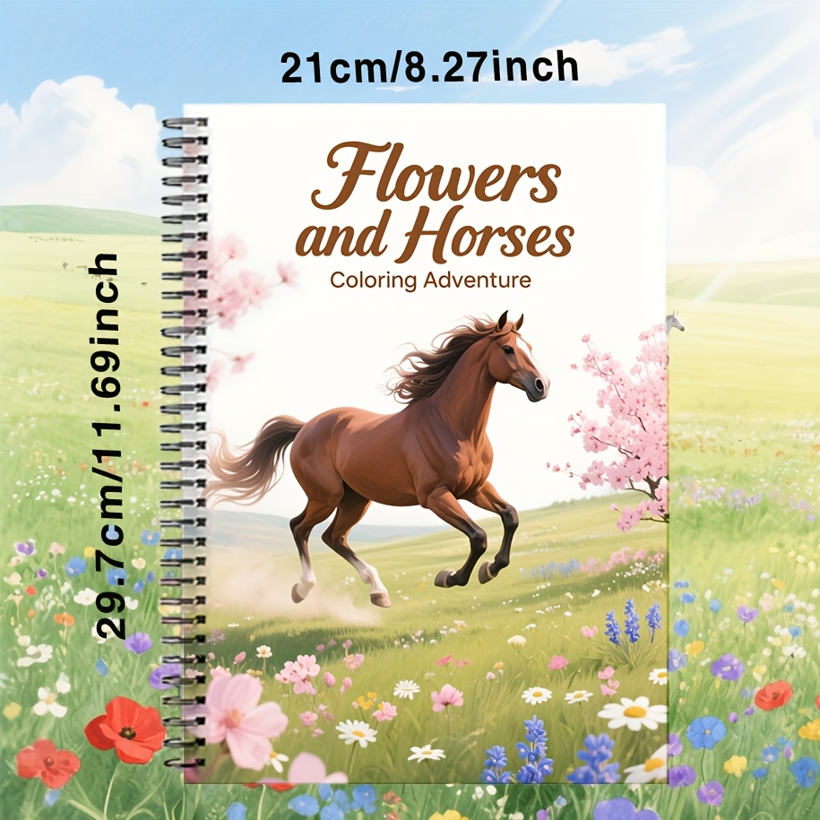 Image of Upgraded Version Of Flower And Horse Adult Relaxation Painting Coloring Book, Thickened 20 Pages, Perfect For Back-to-school, Thanksgiving, Christmas, And New Year - Great Holiday Party Gift