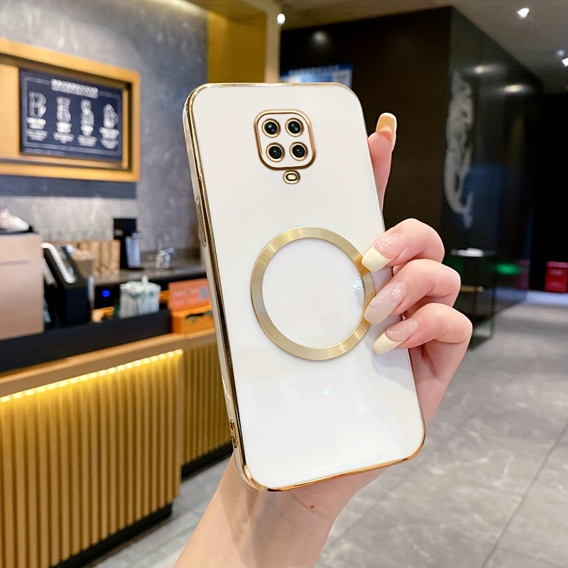 New Premium All-In-One Lens Phone Case for Xiaomi Redmi Note 9, Note 9 Pro, Note 9S, Note 10 4G, And Note 10 Pro, Featuring a Golden Magnetic Ring And TPU Electroplated Back Cover.