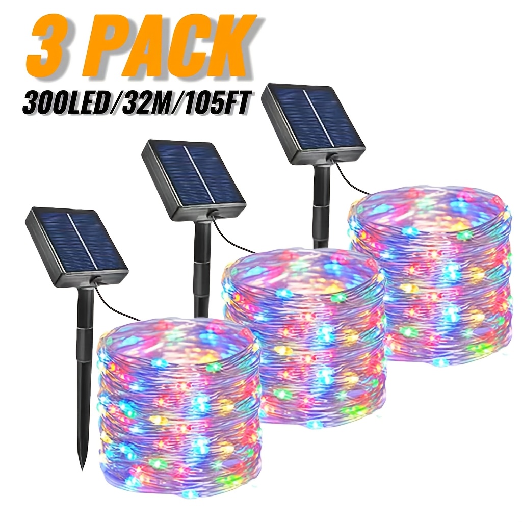 TEMU 3packs, Lithium Battery-powered Solar Silvery Wire Light String With 8 Flashing , Soft Wire Allows Shaping Into Any Form Or Wrapping Around