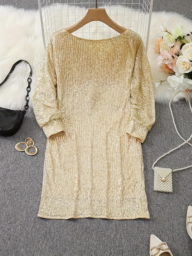 knee length dresses for ladies Rose Gold Sequin Long Sleeve Wrap Front Midi Dress main image 0