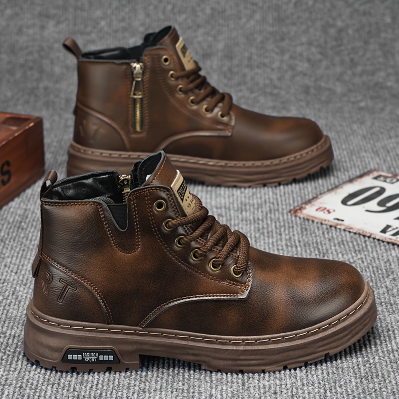 Men's Casual Work Boots Durable Lace Up Boots for Daily Wear And Outdoor Activities Brown/Black