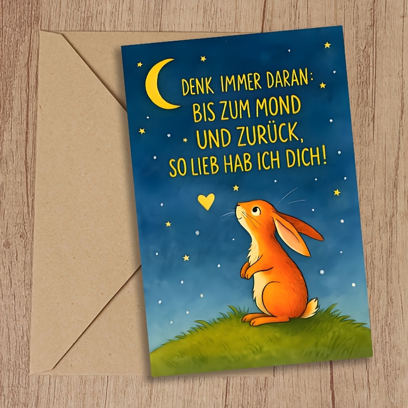A Single Card Featuring A Rabbit The Moon And Stars - " Of Me" And "i !" A Romantic Greeting Card Suitable For Valentine's Day, Anniversaries, Birthdays, And Mother's Day