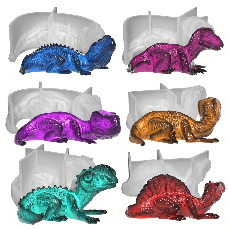 

6-piece Set 3d Dinosaur Resin Casting Molds, Silicone Material, Durable Home Decor Sculpture Craft Molds For Diy Handmade Gifts