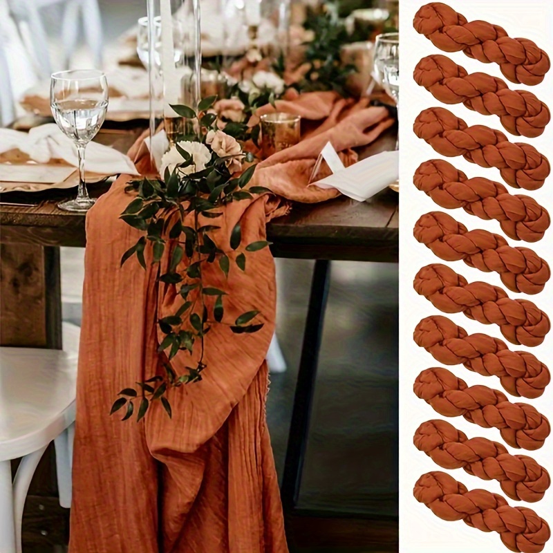 

2pcs Brick Yarn Table Runner - Pleated Polyester For Thanksgiving, Fall Harvest, Weddings & Birthdays - Perfect For Party Decorations