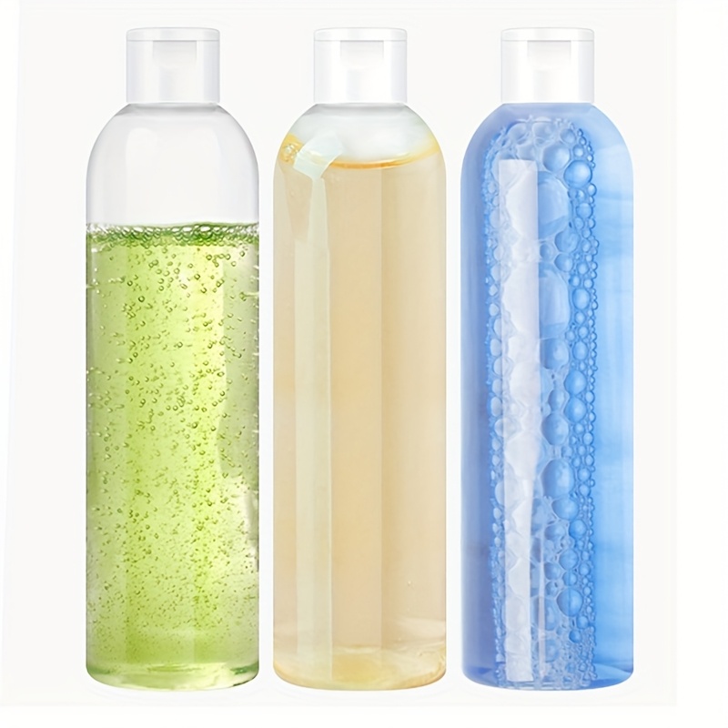 TEMU Lot de 3 bouteilles de voyage souples de 8oz/250ml avec bouchon rabattable, rechargeables pour shampoing, lotion, huiles essentielles et autres
