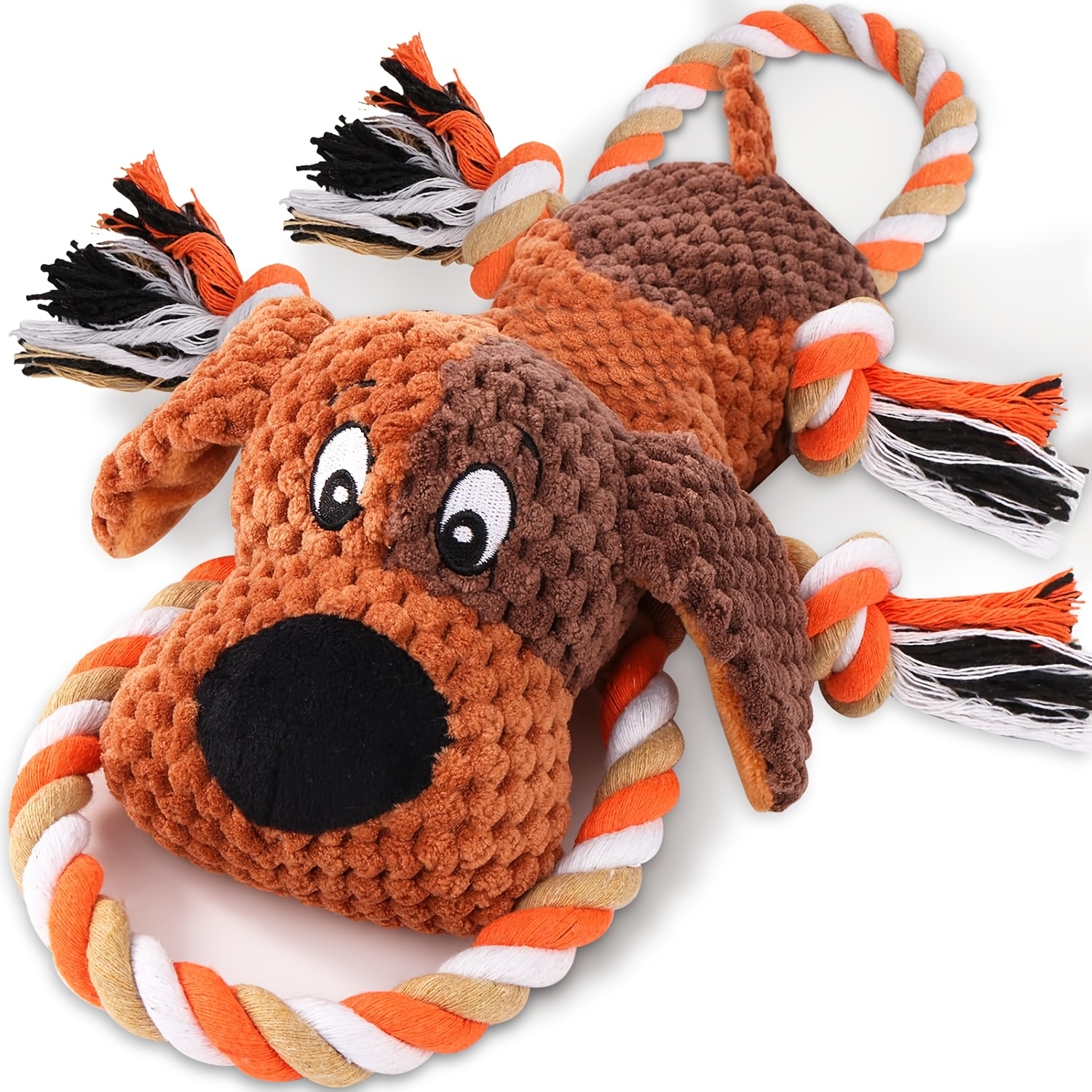 TEMU Plush Dog Toys With Rope, And Crinkle Paper, Interactive Squeaky Chew Toy For Large Dogs And Puppies, Tough Pet Toy For Tug Of War, Fetch And