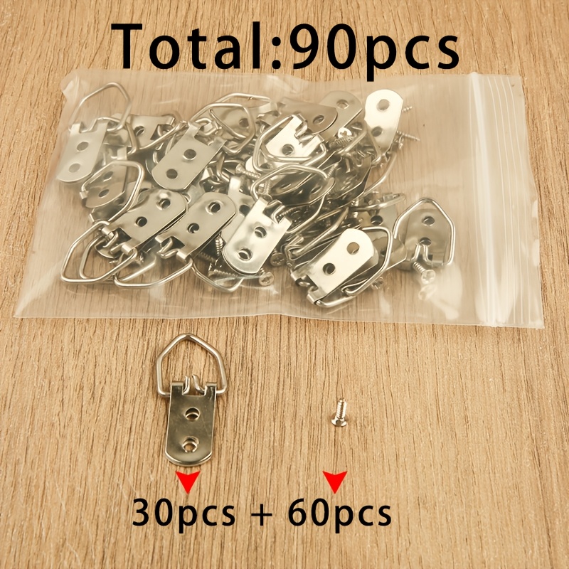 TEMU 30 Silvery Double-prong Double-hole Small Hooks + 60pcs 2x8 Silvery Screws, Total 90pcs. Picture Hanging Hooks, Swivel Rings, Load-bearing
