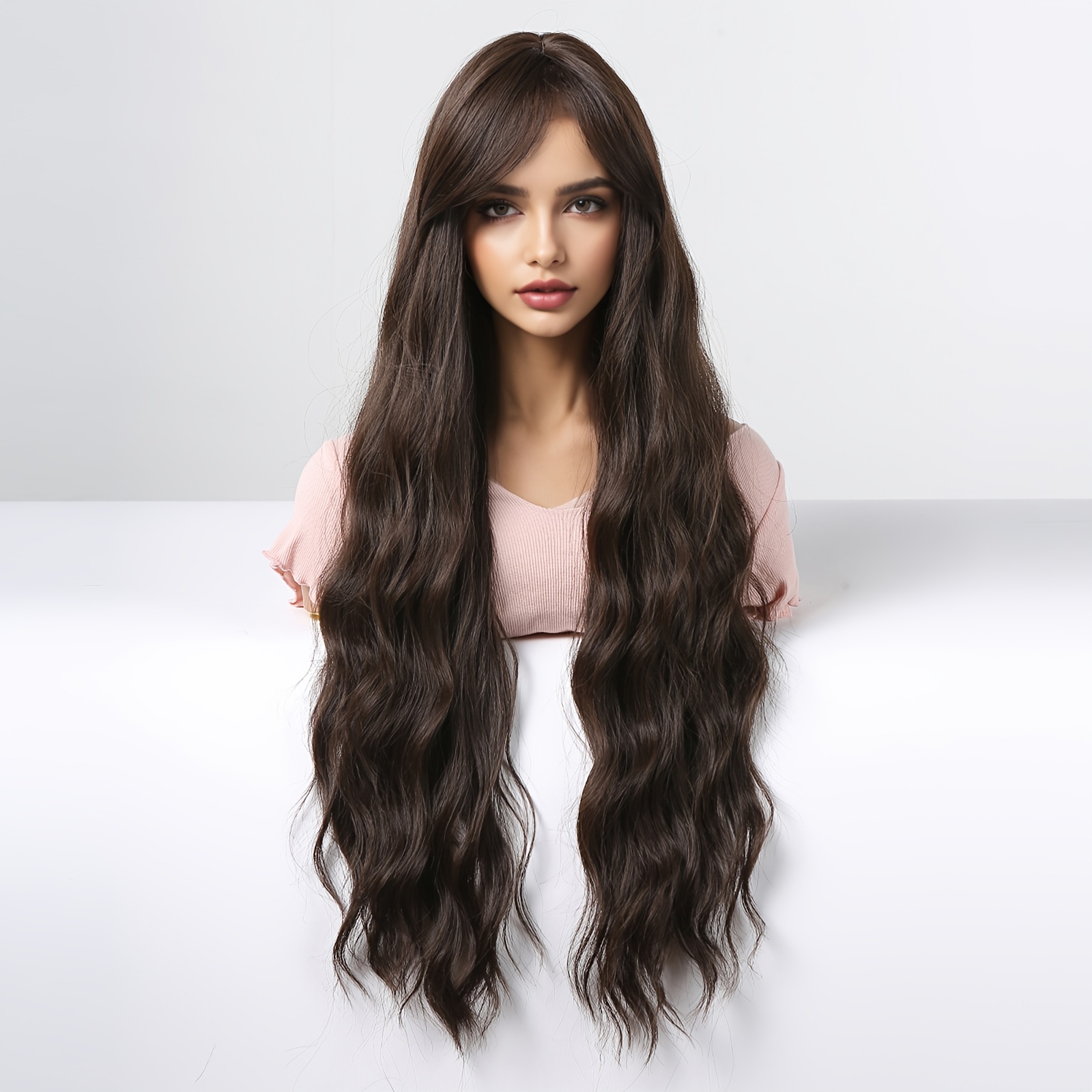 30 Inch Long Curly Wigs Black With Middle Bangs Wigs For Women For Daily Life