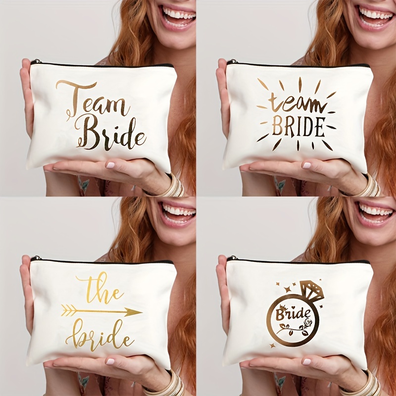 

1pc Team Bride Print Makeup Zipper Pouch, Lightweight Toiletry Wash Bag For Women, Travel Storage Bag