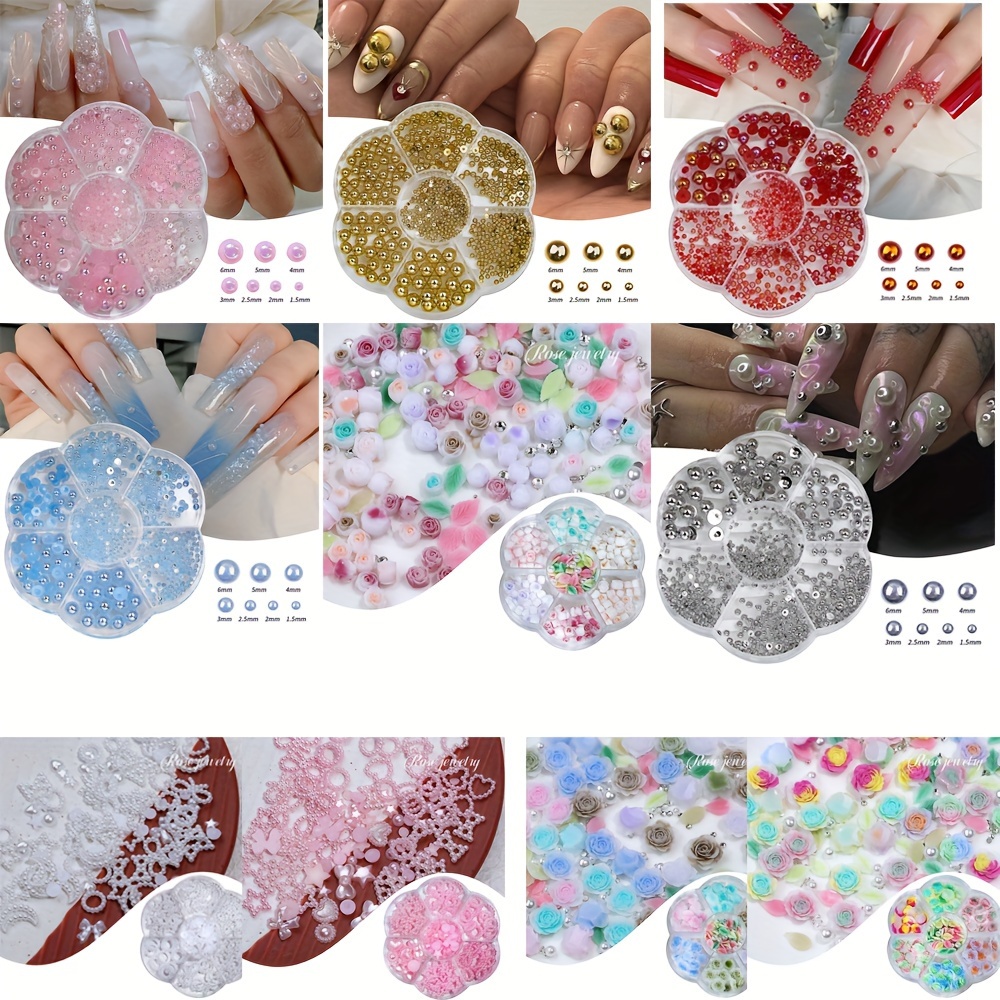 

70 Grids Half Round Ab Color Multicolour Dly Resin Rose Nail Decoration Mixed Size Nail Accessories