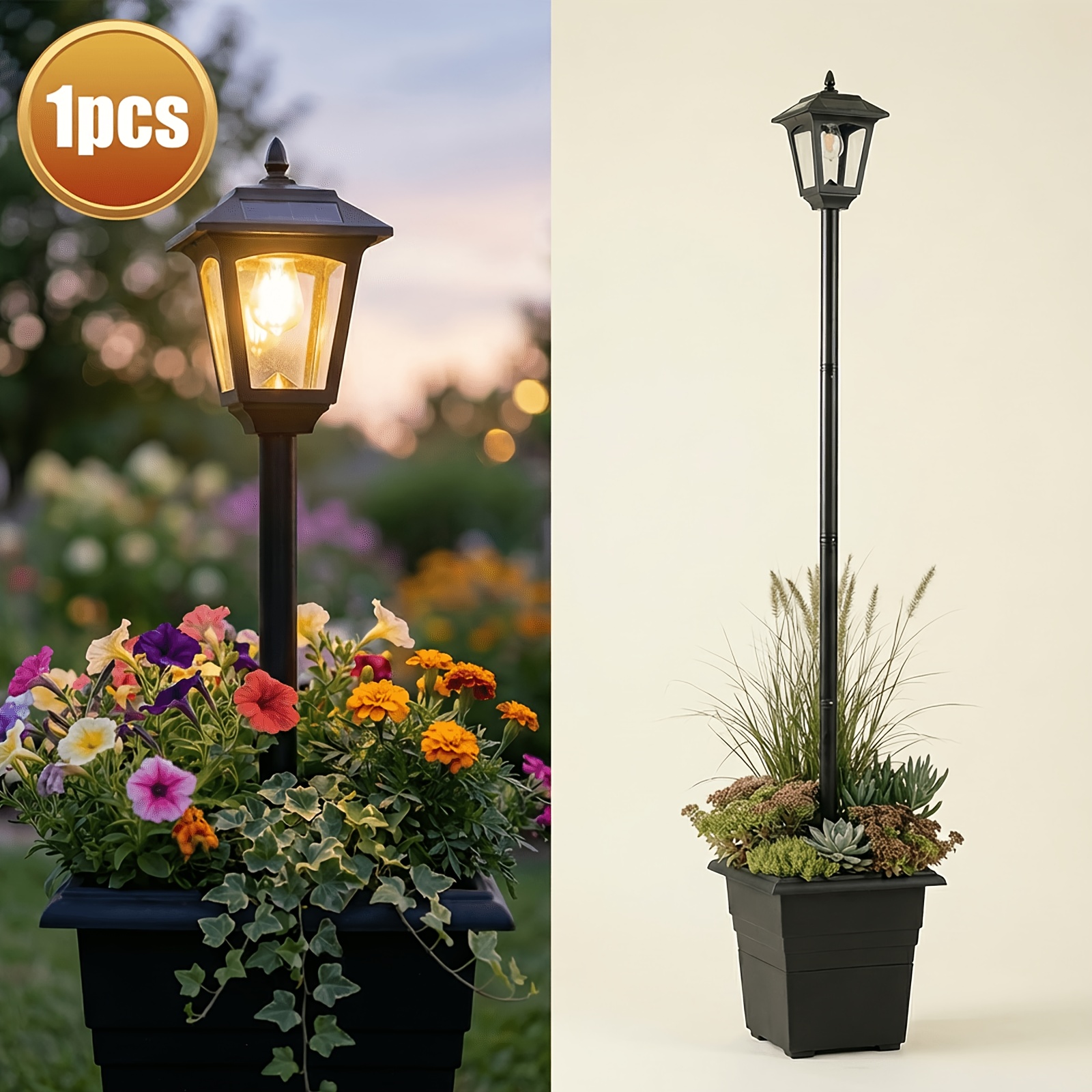 TEMU 72" Solar Outdoor Light With Planter, Solar Post Lamp Ligts, Garden Lights For Backyard, Pathway, Patio, Lawn, Driveway Decor, Warm White Pole