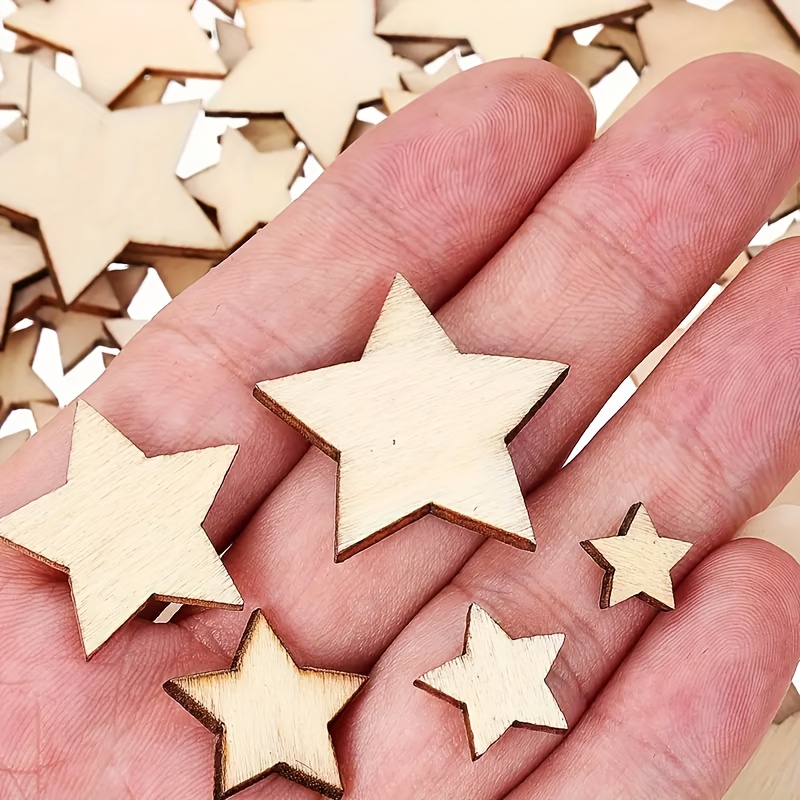 

100pcs Wooden - Assorted Sizes, Blank Diy Craft Stars For Decorative Projects