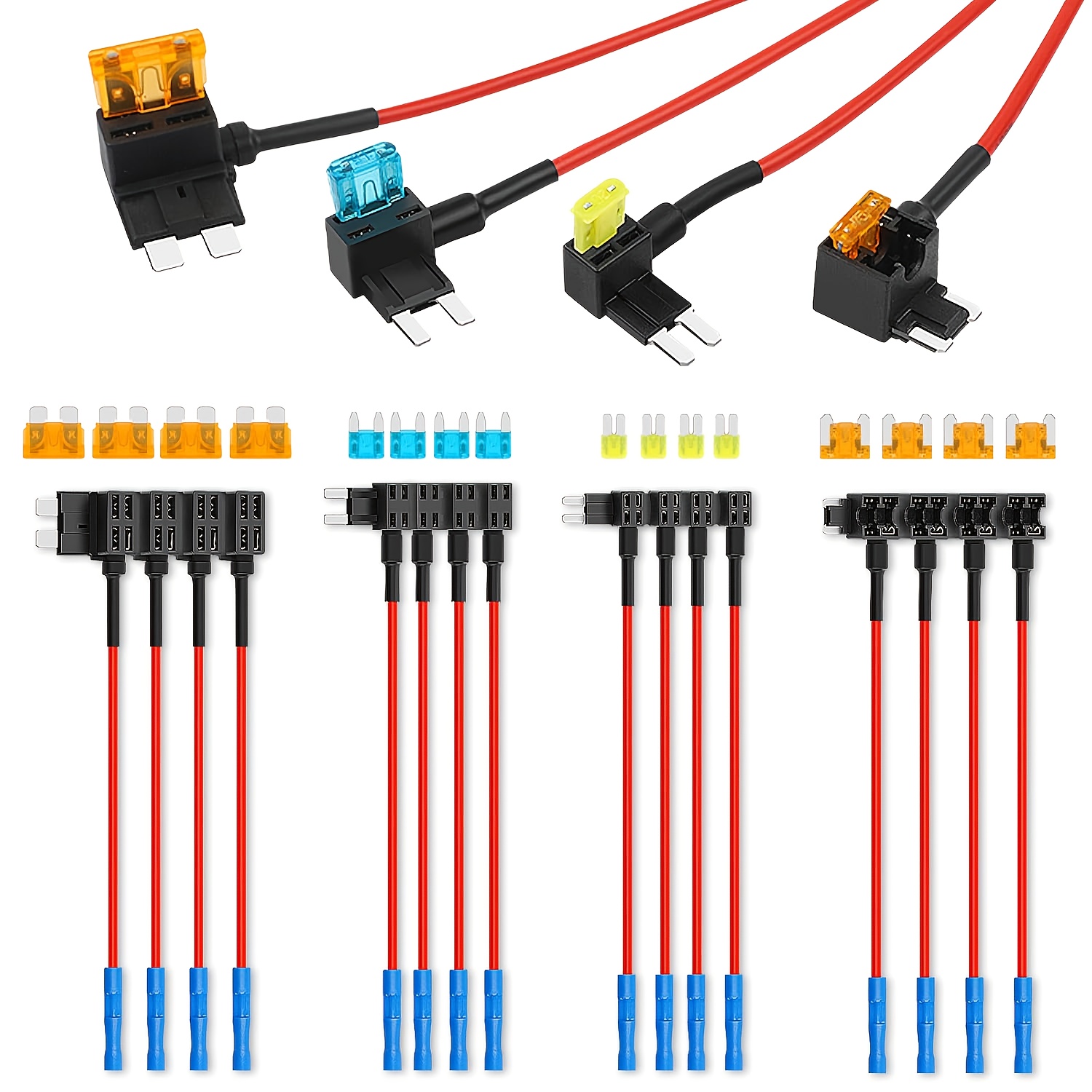16pcs 4 Types Fuse Tap, Upgraded 12v Car Add A Circuit Fuse Tap Kit - Standard Mini And Low Profile Mini Fuse Taps, Ato Atc Atm Fuse Adapter Jumper For Cars Trucks Boats
