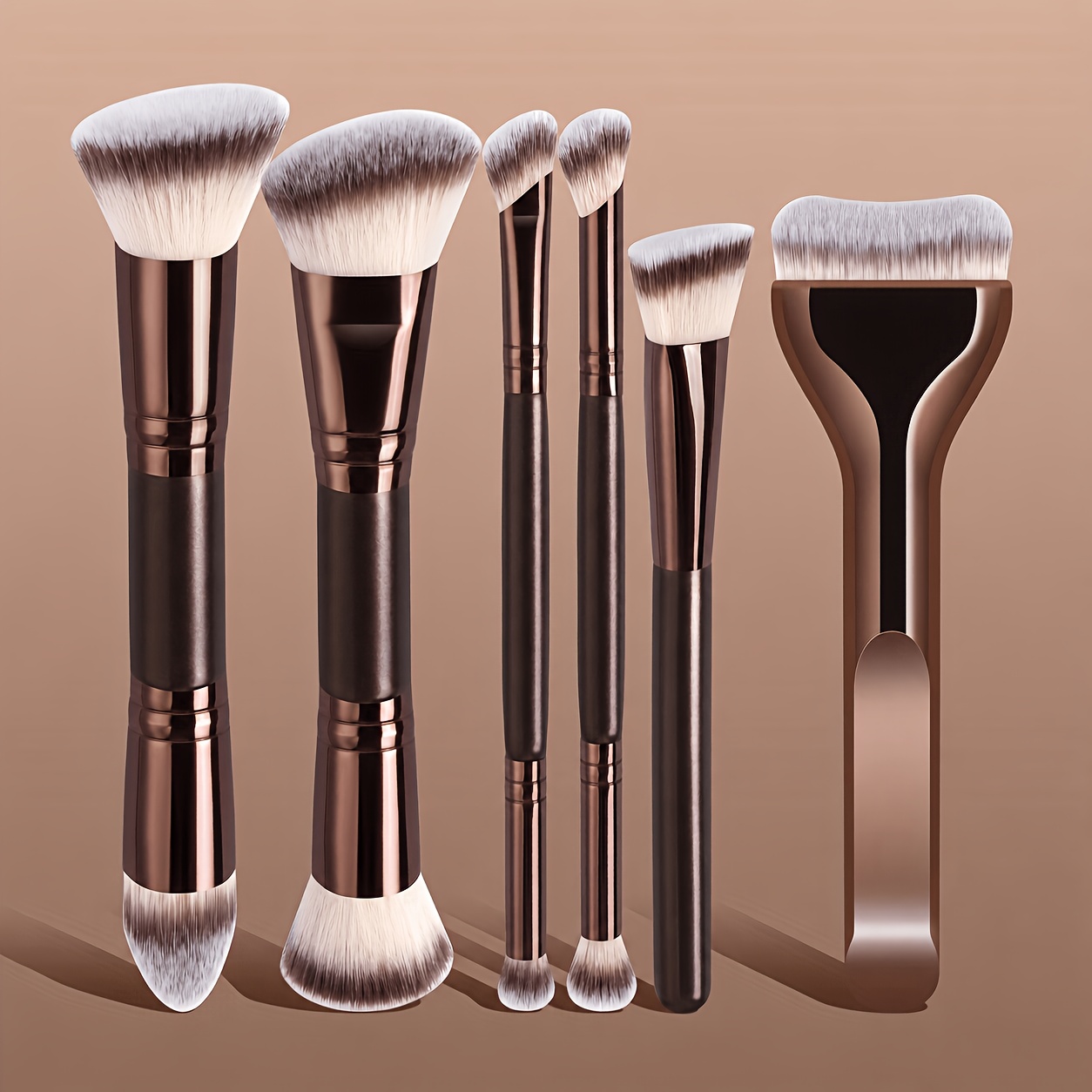 TEMU 6pcs Professional And Beginner Makeup Brush Set With Kabuki Brush - Soft Nylon Bristles, Foundation/concealer/blush Brushes Suitable For Skin