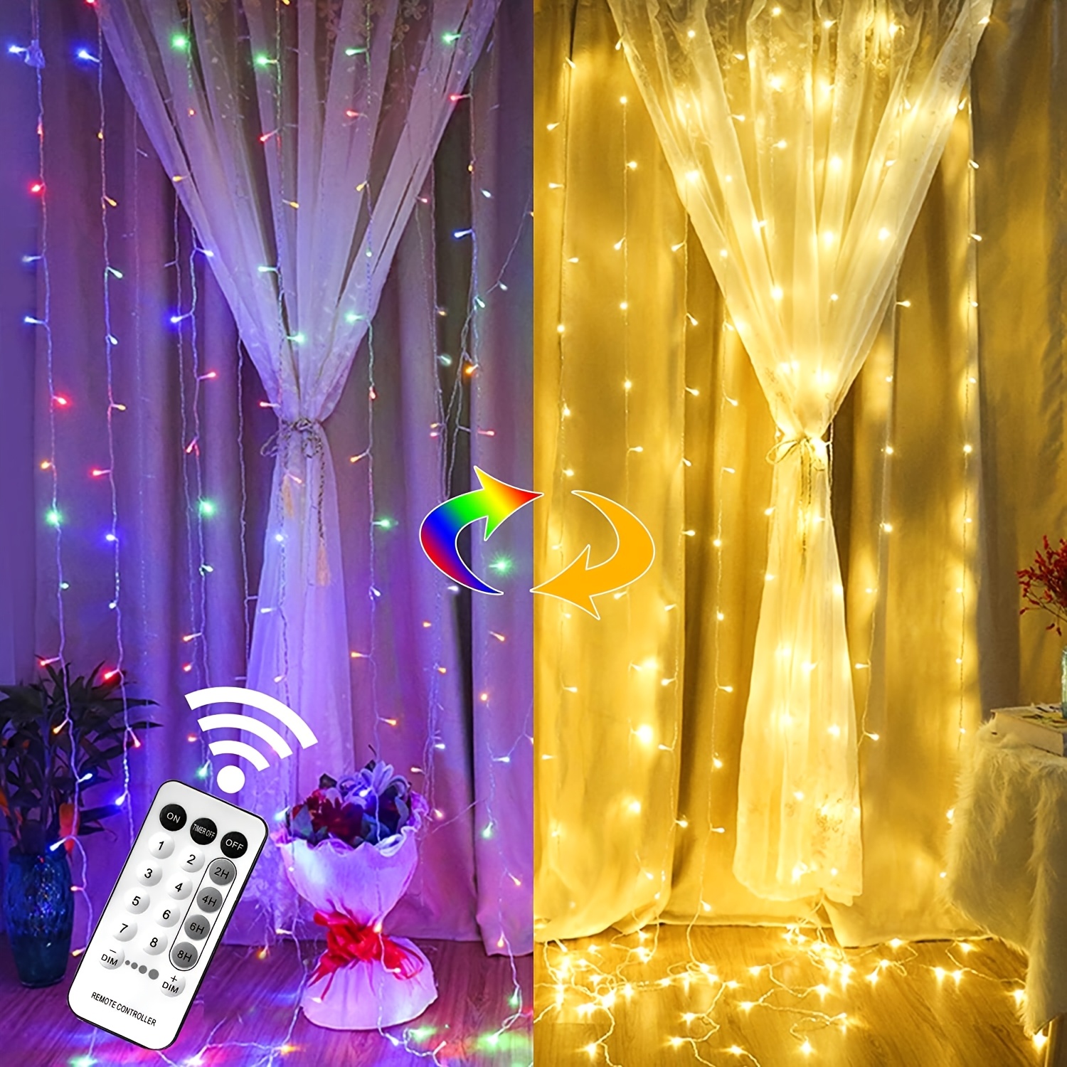 

1 Set Led Curtain String , - Rgb 8 & , Plastic , For / Decoration, Compatible Christmas, Halloween, Easter, Hanukkah, , New - Us , 36v-110v