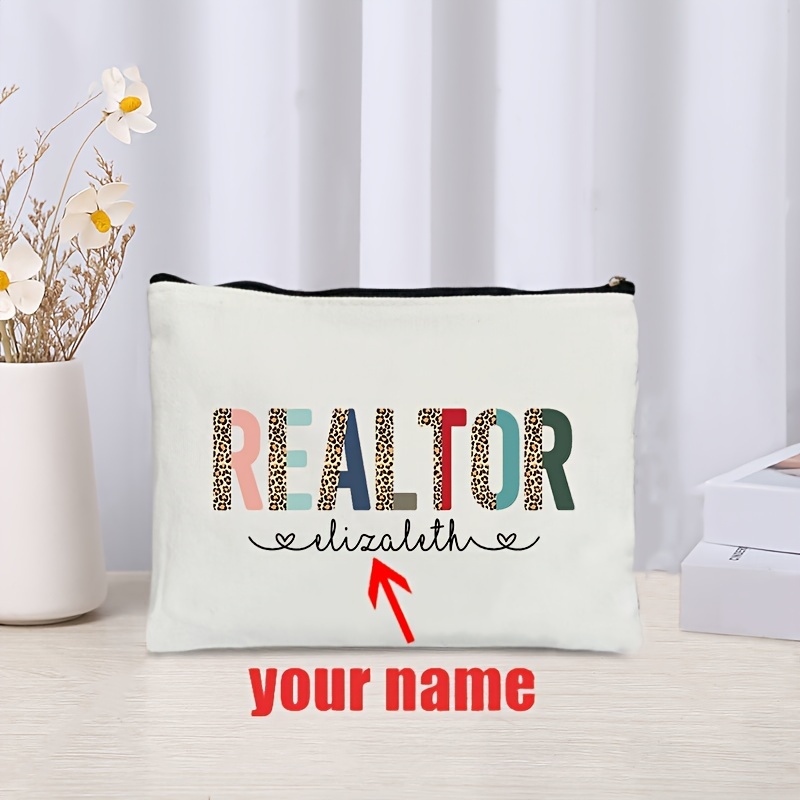 

1pc Realtor Personalized Real Estate Agent Pattern Makeup Bag, Travel Toilet Storage Bag, Party Gift Zipper Organizer, Cosmetic Pouch For Makeup Lightweight Case Gift For Agent