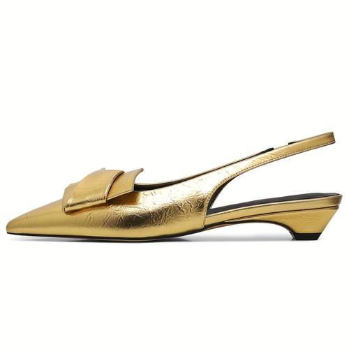 womens elegant pointed toe slip on flats with kitten low heel bungee slingback strap lightweight pu cover black comfortable for spring casual formal wear kitten heels