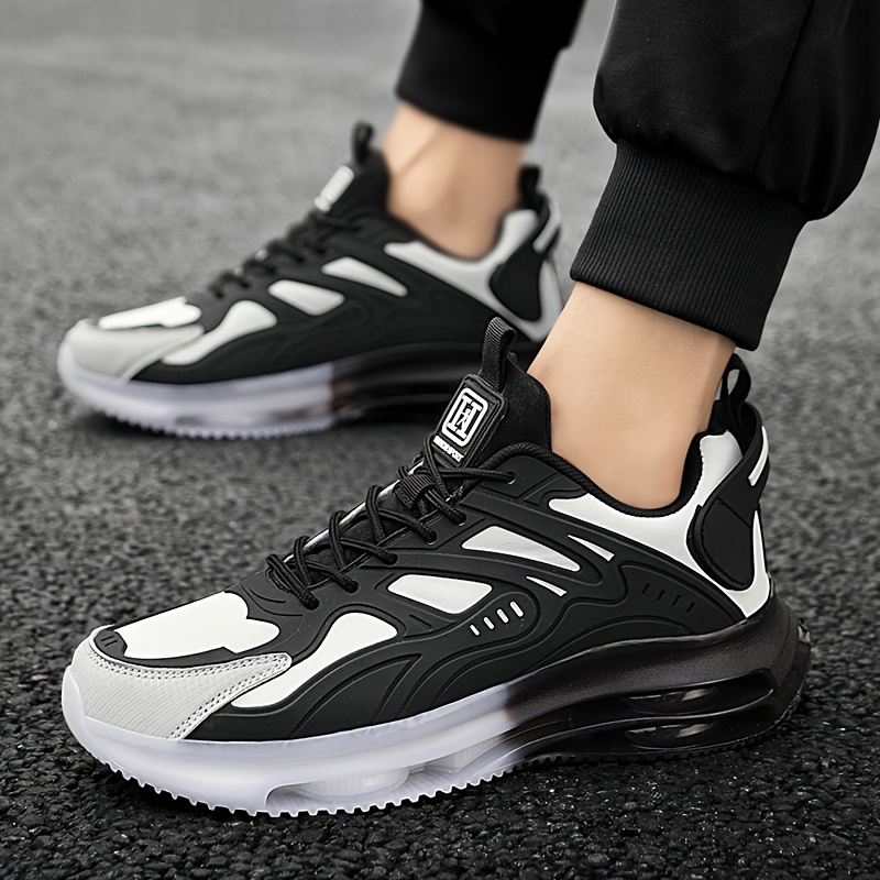 Men's Breathable High-Elasticity Shock-Absorbing Casual Sneakers - Lightweight Low-Top Outdoor Running Shoes with Cushioned EVA Sole, Durable PU Upper & Fabric Lining for Hiking, Daily Wear (Black/Golden Accents)