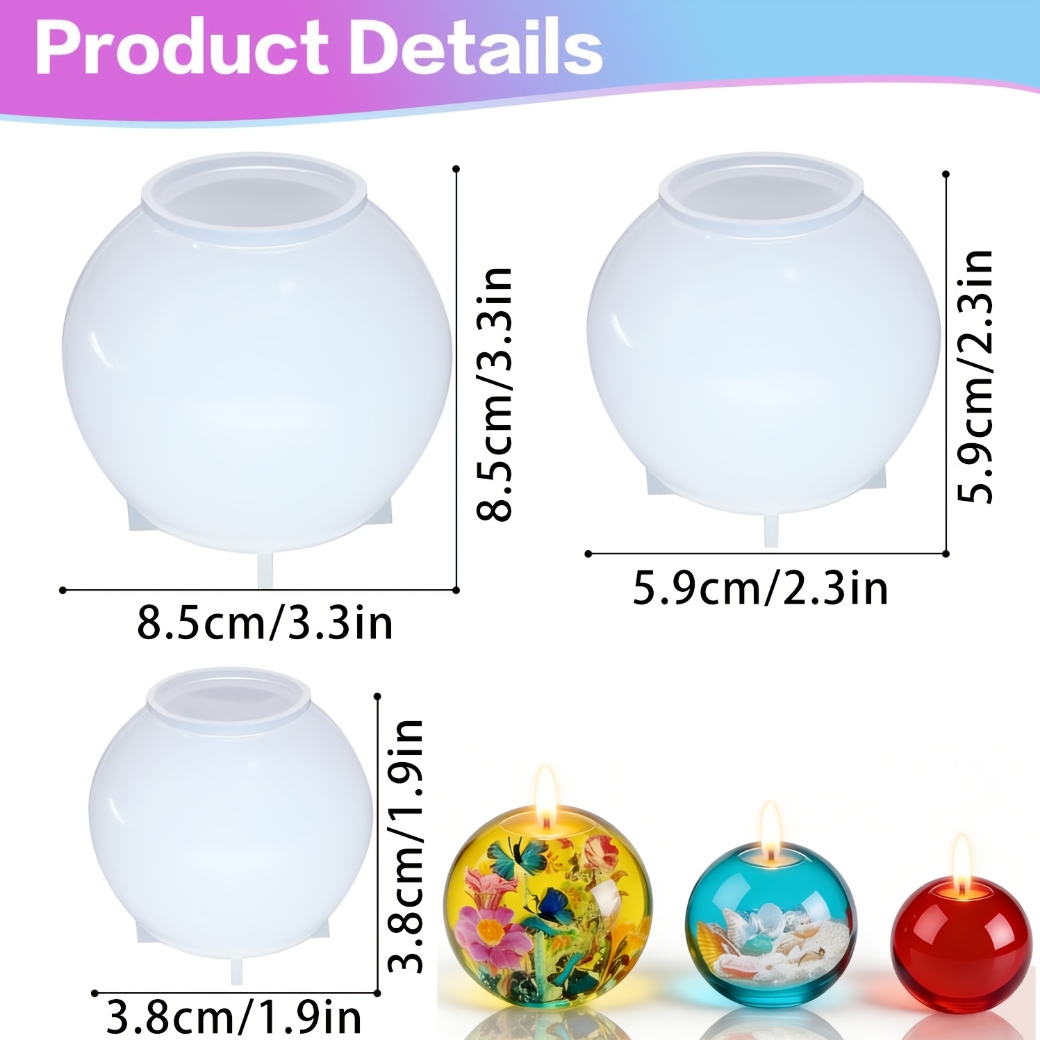 TEMU 3pcs Silicone Round Ball Candle Mold Set, 3 Sizes Of Round Ball-shaped Silicone Candle Molds, Upgraded Seamless 3d Resin Crafts For Diy Concrete