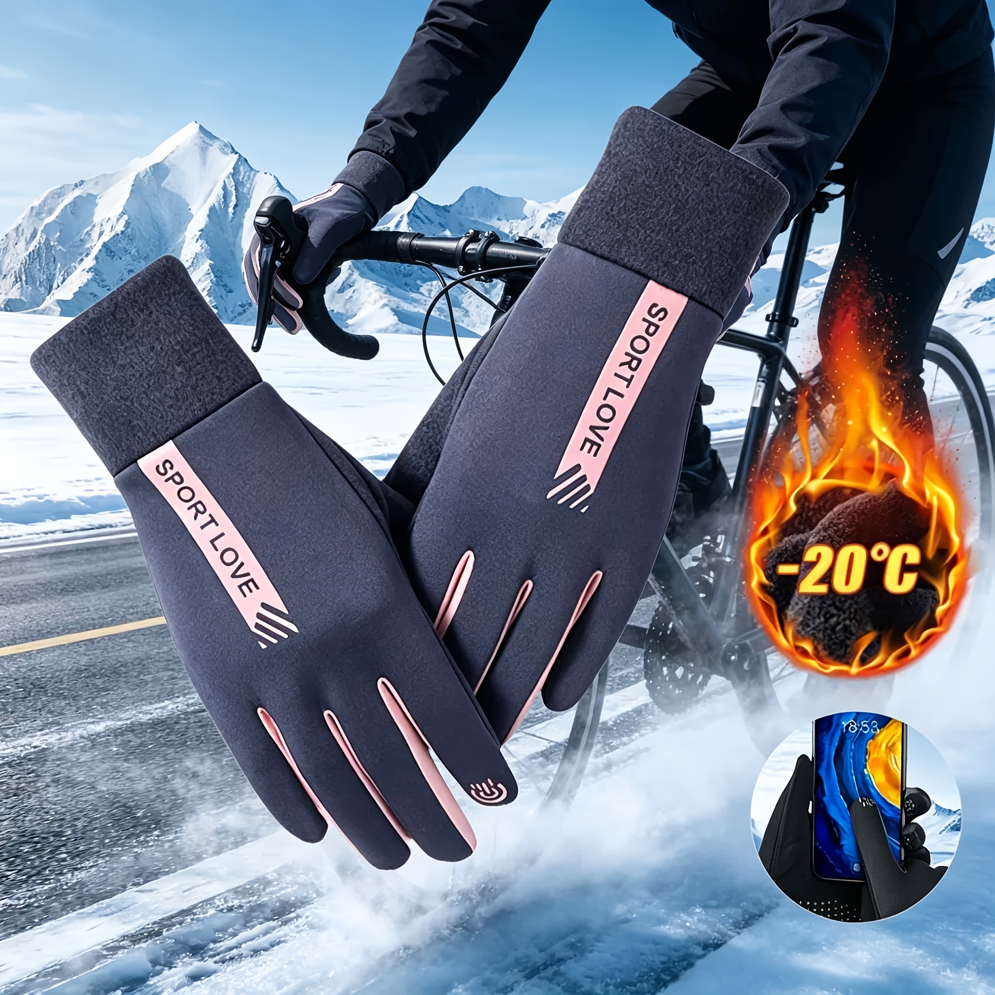 TEMU Xalhom Unisex Winter Gloves One-size-fits-all Thermal Non-slip Grip Touchscreen-compatible Suitable For Cycling, Smartphone Use, Outdoor