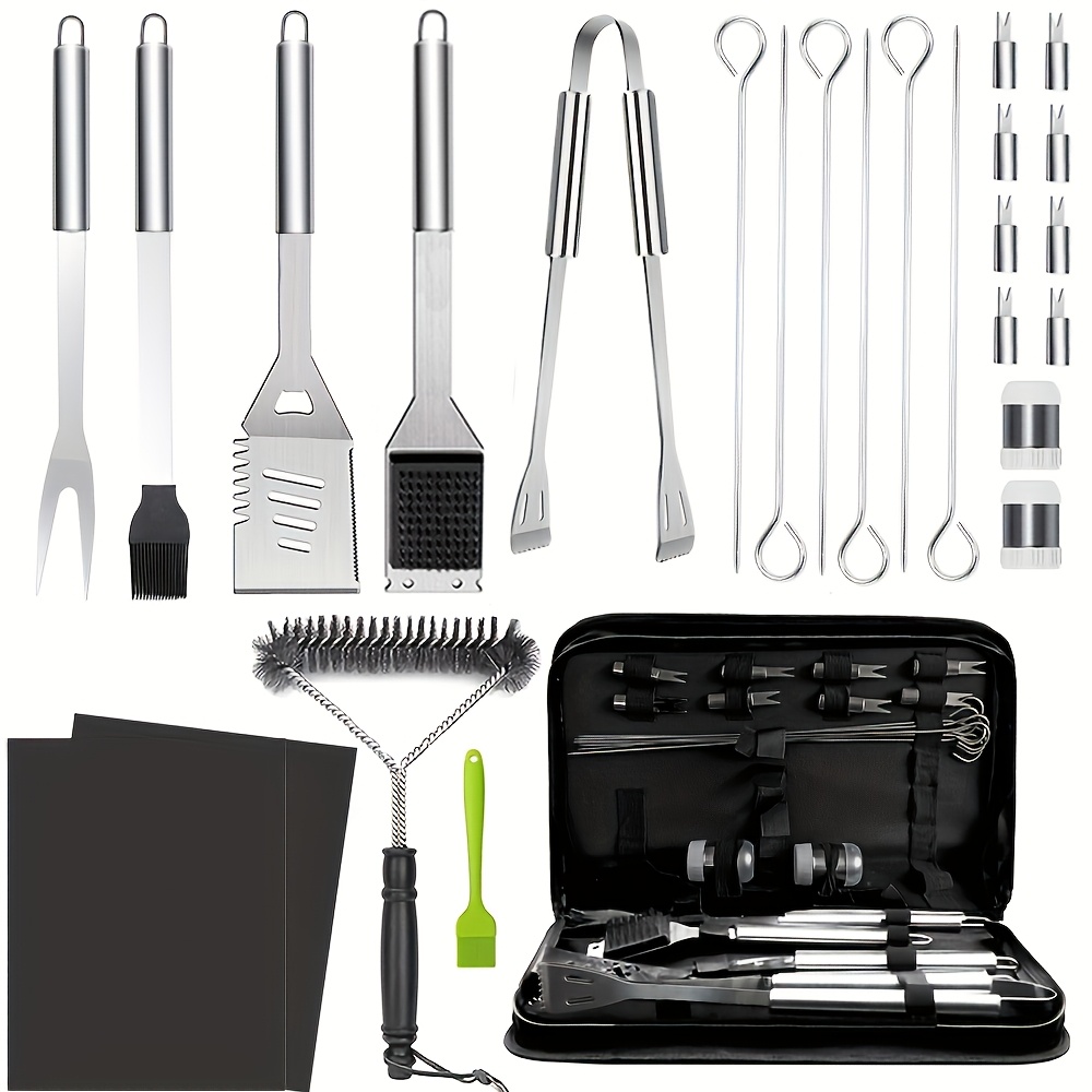 Image of 26pcs Grill Accessories Grilling Gifts For Men, Heavy Duty Bbq Accessories, Stainless Steel Grill Tools With Thermometer, Grill Mats For Backyard, Bbq Set For Men Women
