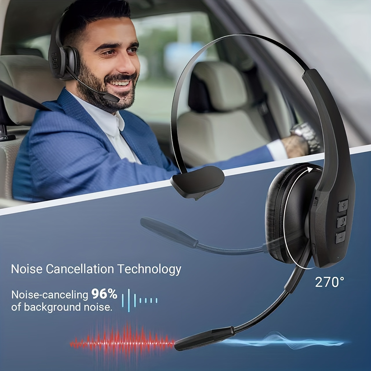 Casque Trucker sans Fil, Casque sans Fil avec Microphone, Plus de 50h d'Autonomie HD, Plus de 80 Jours d'Autonomie, Casque Double Appareil Connectable pour Bureau/Conduite/Domicile