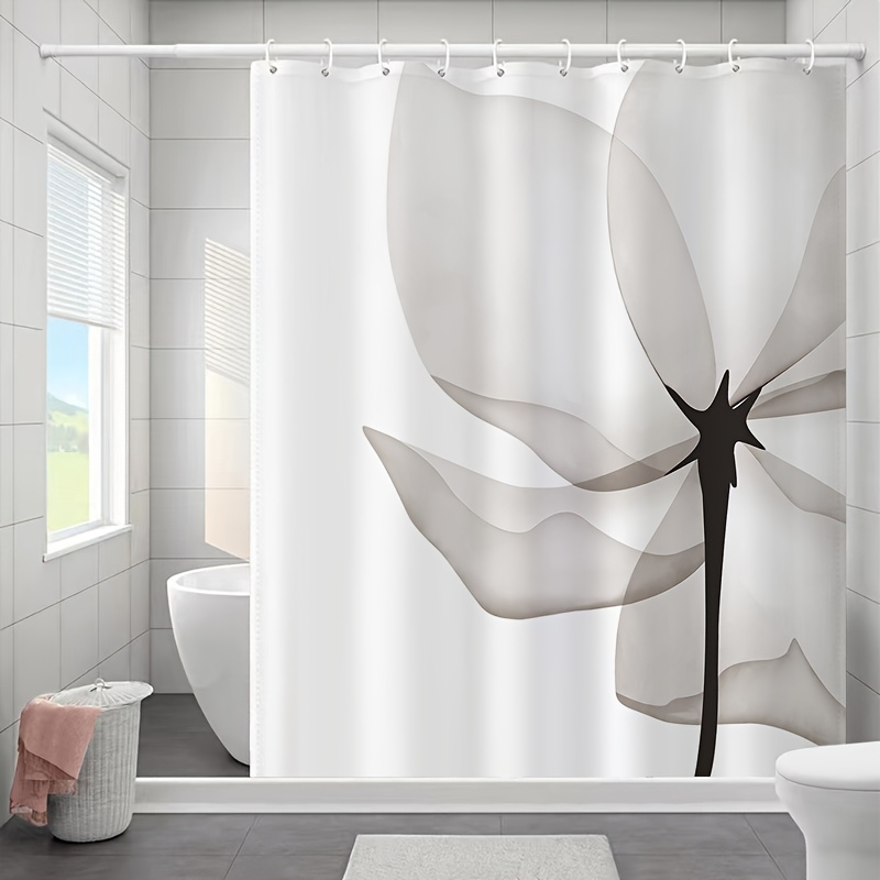 

1pc Flower Pattern Shower Curtain, Waterproof And Mildew Resistant Bathroom Partition Curtain With Hooks, Bathroom Accessories, Bathroom Decor