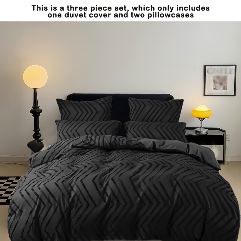 Luxurious 3pcs Black Bedding Set - Includes 1 Duvet Cover And 2 Pillowcases, 100% Polyester, Breathable, , Zip Closure, Down Comforter, Bedroom &
