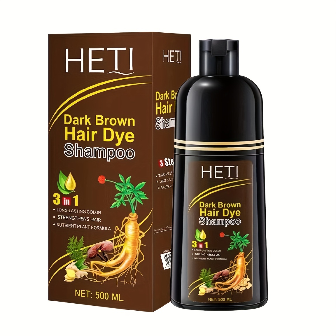 

500ml Dark Brown Hair Dye Shampoo, Herbal Ingredients, Quick 20-minute Coloring, Covers 100% Grey Hair, Unisex Use