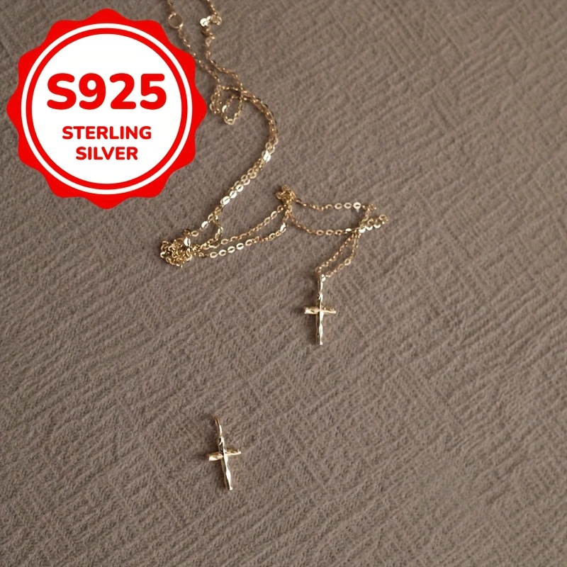 Image of S925 Silver Necklace Women's Cross -convex Mini Pendant French Japanese Korean Easy Versatile Classic Fashion Middle East Retro Light Luxury High-end Temperament Clavicle Necklace