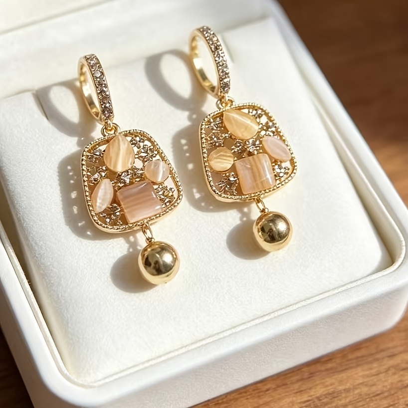 Champagne Resin Earrings with Glass Embellishments